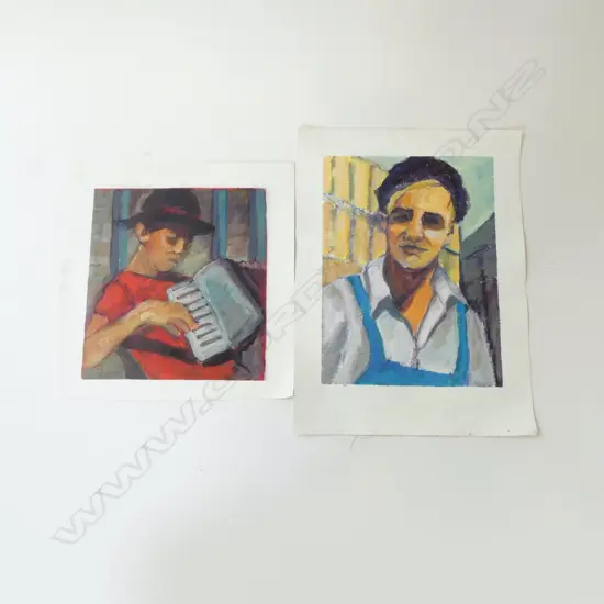 TWO GLENYS CULLIMORE ACRYLIC ON CANVAS ‘2015 PIANO ACCORDIONIST’ AND MAN IN BLUE, W.300MM, L.315MM-400MM