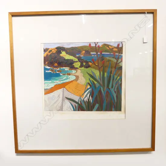 TOM BURNETT 'CAMPING AT MATAI' PRINT 75/130 '89 395x430mm faults