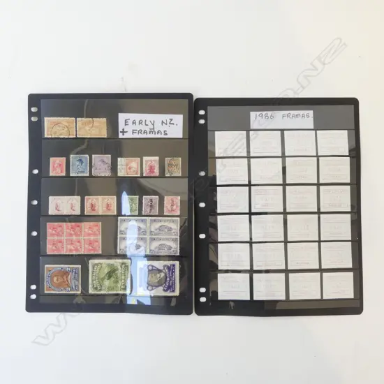 FOLDER EARLY N.Z. STAMPS & FRAMAS