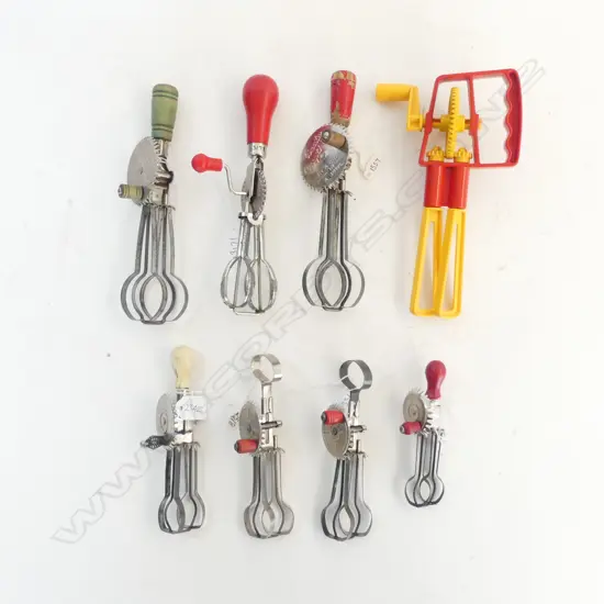 8 VINTAGE TOY ROTARY BEATERS; LARGEST L.180mm