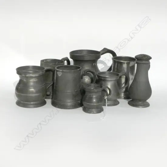 8 PCES PEWTER; MEASURES ETC H.130mm