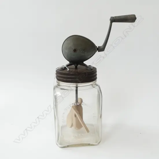 VINTAGE BLOW GLASS JAR BUTTER CHURN H300mm 2 QUART