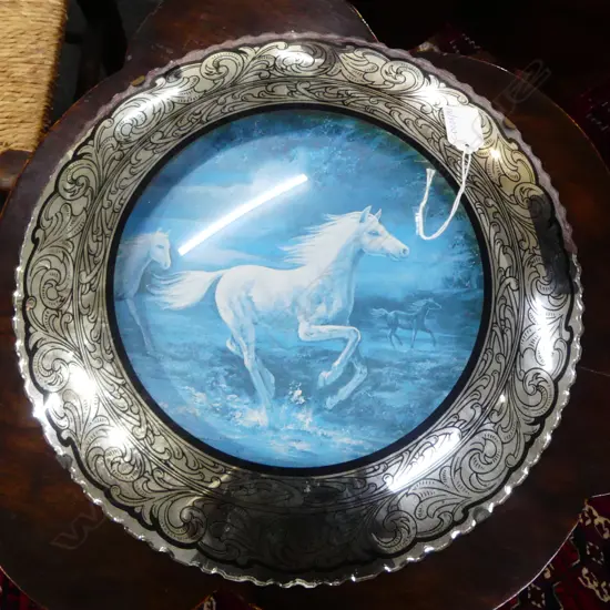 RETRO CONVEX MIRROR; HORSES PRINT 355mm dia