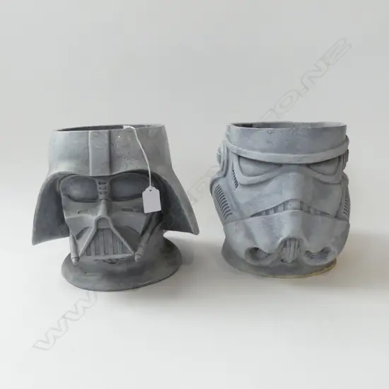 2 STAR WARS PLASTIC PLANTERS; DARTH VADER & STORM TROOPER H.240mm damage to back of one