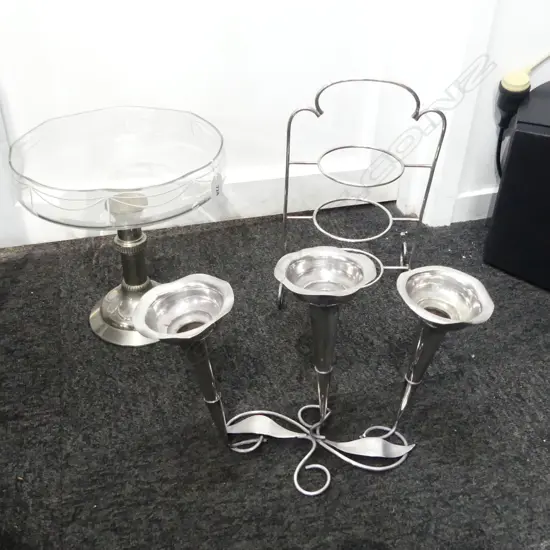 ANTIQUE CRYSTAL CENTERPIECE, EPERGNE, & 3 TIER CAKE STAND SILVER PLATED, H.220-360MM