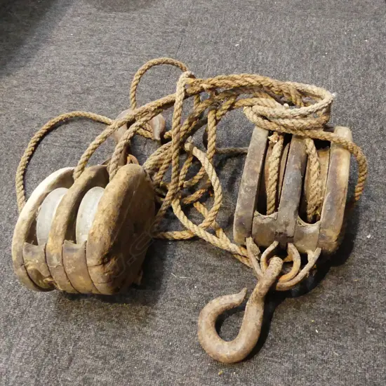 PR OF ANTIQUE SAILING SHIP SHEET PULLYS L400MM