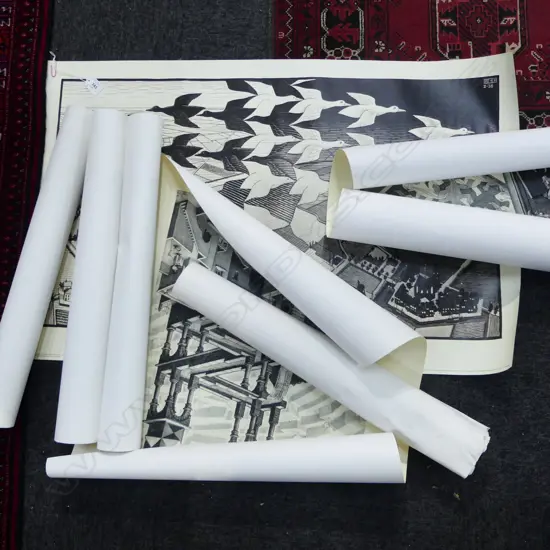 6 X  M.C. ESCHER 1970'S official reproduction prints of illusion artworks 550 x 850mm