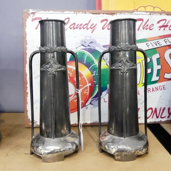 PR OF ARTS & CRAFTS METAL VASES H220MM