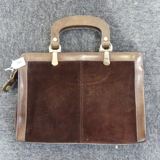 BROWN LEATHER & SUEDE HANDBAG BY FAISON AUSTRALIA L220MM