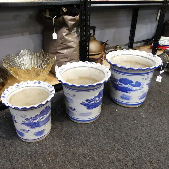 3 B/W ORIENTAL GARDEN POTS H.280mm