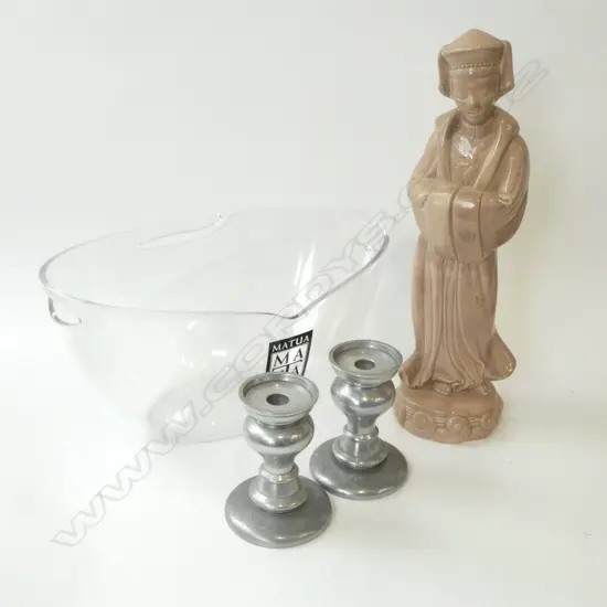 MATUA WINE BUCKET W.455mm, PR METAL CANDLEHOLDERS, CERAMIC ORIENTAL FIGURE H.495mm