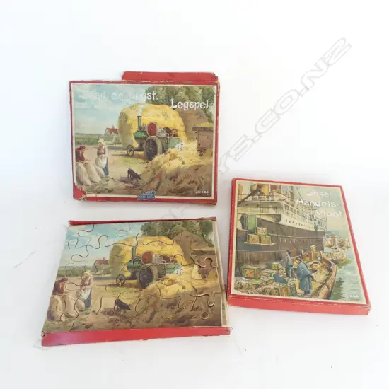 TWO ANTIQUE BOXED SETS OF 4 DUTCH JIGSAW PUZZLES COMPLETE JWS&S BAVARIA, L.270MM