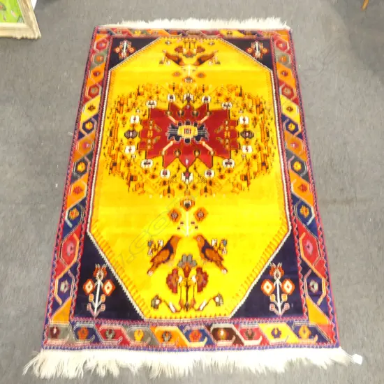 PERSIAN SHIRAZ ALL WOOL RUG golden yellow ground tone 2080 x 1350mm