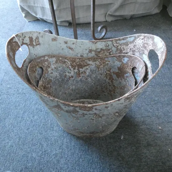 2 RUSTIC METAL BUCKETS H.365mm