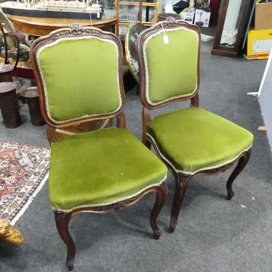 PR FRENCH STYLE DINING CHAIRS, GREEN VELVET UPHOLSTERY