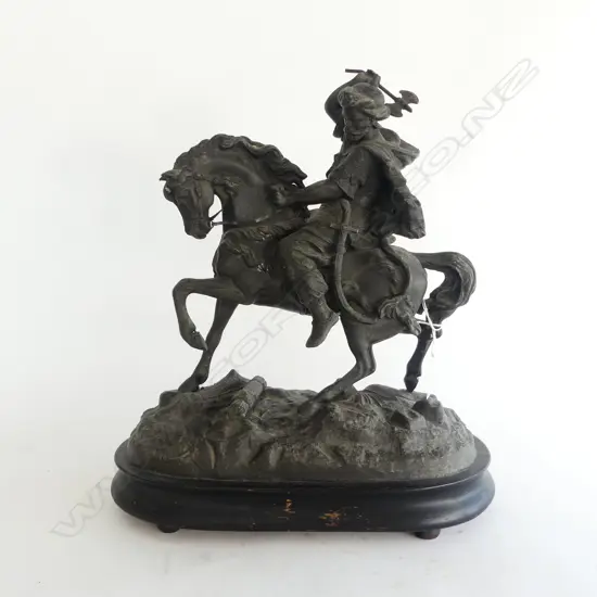VICTORIAN SPELTER FIG. GRP WARRIOR on HORSEBACK, H.340mm x 300mm (minor fault) (AK430)