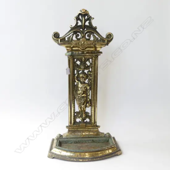 "WELLCOME" BRASS UMBRELLA STAND - HEAVY - 730 x 380 x 200 mm