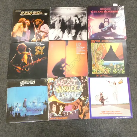 9 ASST. LPs; BOB DYLAN, THIN LIZZY, U2, etc