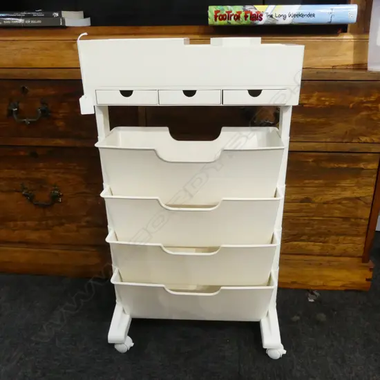 WHITE PLASTIC MOBILE STORAGE UNIT 395x210x680mm