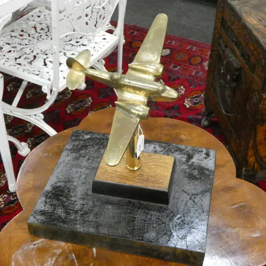 BRONZE AEROPLANE ON EBONISED WOODEN STAND H.270mm