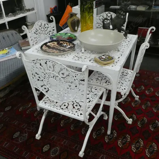 OUTDOOR GARDEN/PATIO SET; TABLE (890x890x730mm) & 4 CHAIRS