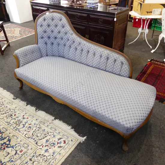 VICTORIAN STYLE CHAISE, BLUE UPHOLSTERY W.1700mm