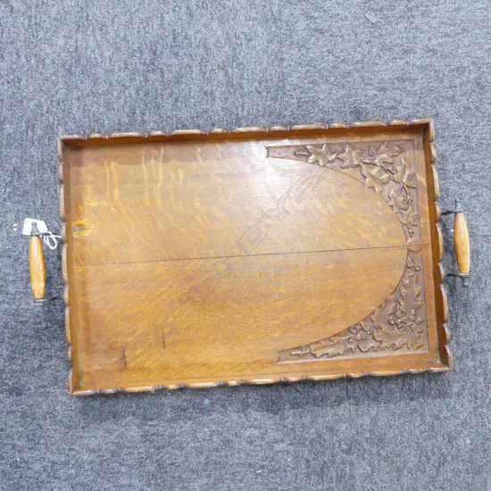 CARVED OAK BREAKFAST / TEA TRAY W.640mm