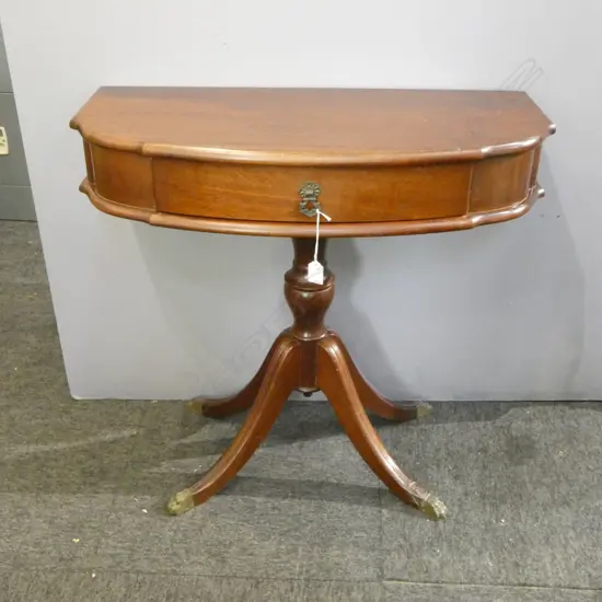 MAHOGANY DEMI LUNE PEDESTAL HALL TABLE W.765mm