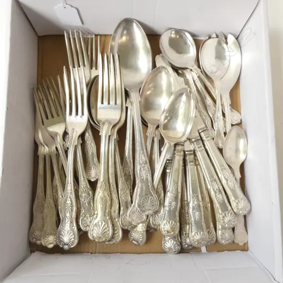 40PCS KINGS PATTERN DOUBLE STRUCK SILVER PLATED CUTLERY KNIVES, FORKS & SPOONS 