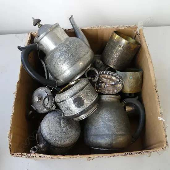 ASST. PEWTER, SILVER PLATE, COPPER, etc