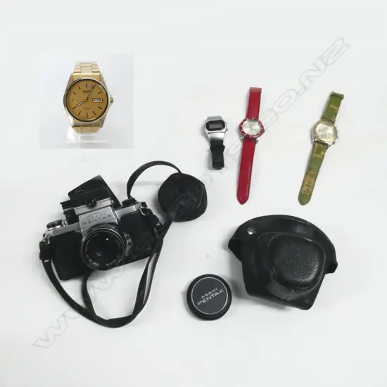 4 WRIST WATCHES + PENTAX S1a CAMERA & FLASH