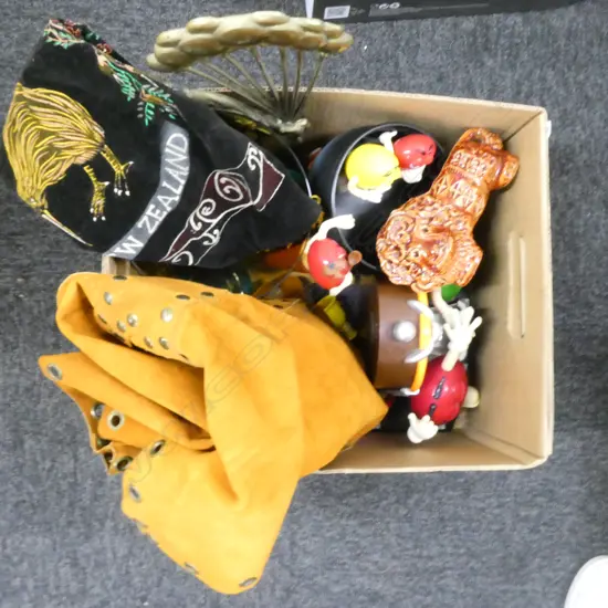 BRASS CLOWN, M&M TOYS, ASST GLASS, LEATHER VEST, etc