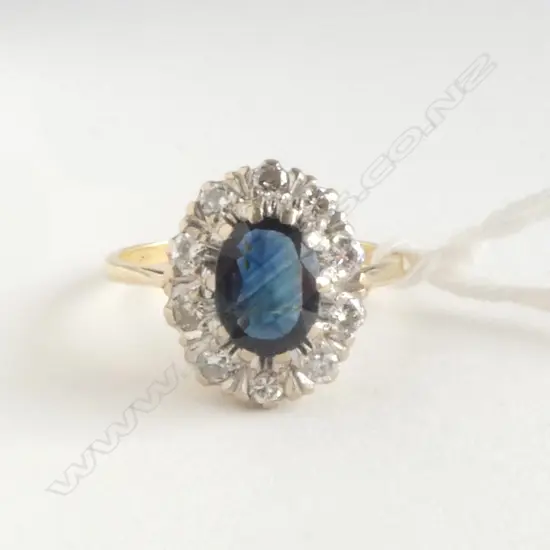 18CT Y/W GOLD SAPPHIRE & DIAMOND RING, CHESTER 1901, 3.31gm (band worn) size N
