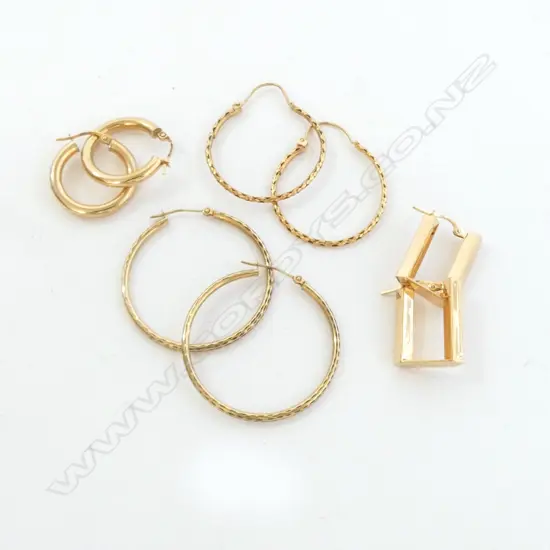 4 PRS 9CT HOOP EARRINGS, 6.6grms