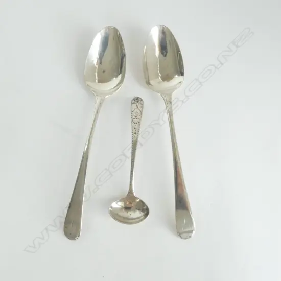 PR GEORGIAN STG SILVER SPOONS + SALT SPOON, 69grms