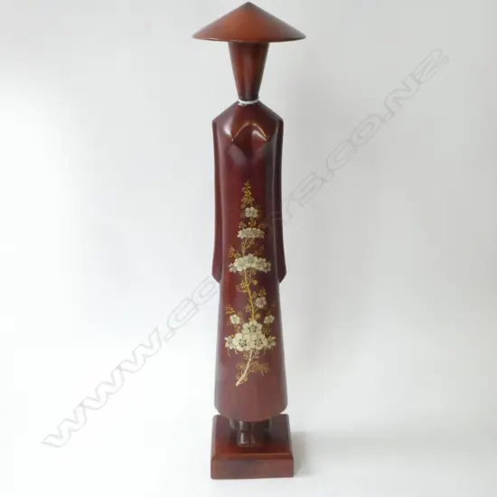 ORIENTAL WOODEN FIGURE w. MoP INLAY H.600mm