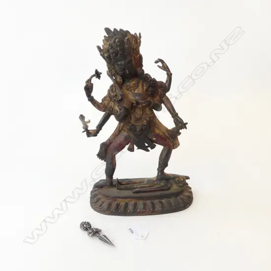 ORIENTAL 3 HEADED METAL FIGURE H.275mm + MINI DAGGER L.75mm