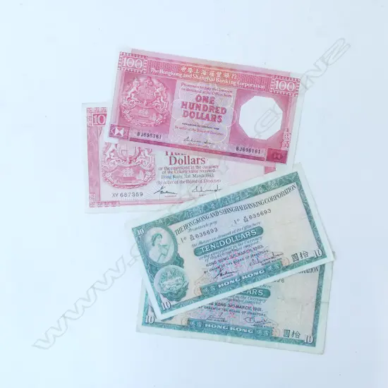 4 1980s HONG KONG BANK NOTES; 2x $100, 2x $10