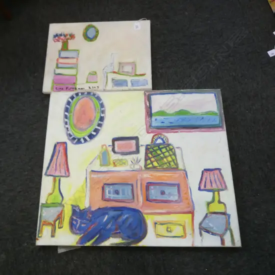 LEE FELTHAM, INTERIOR,  ACRYLIC ON CANVAS X 2, SMLL ONE SIGNED 2005, LGST 500 X 610 MM, provenance below