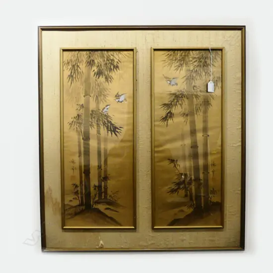 ORIENTAL FABRIC GOLDEN BAMBOO ARTWORK 750x680mm fault