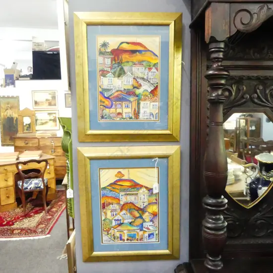 SUE WAUGH, WATERCOLOURS, 'MT EDEN VILLAS' & 'GREENWOODS CORNER', 270x200mm