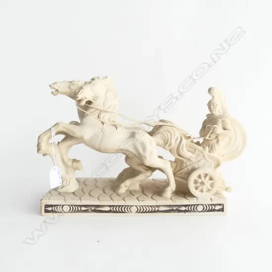 ROMAN CHARIOT SCULPTURE on SHALLOW PLINTH, RESIN, L.310 x240mm