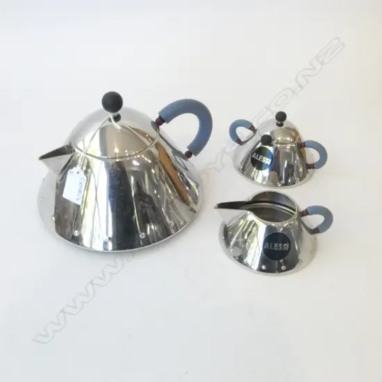 3 PCE MICHAEL GRAVES FOR ALESSI ITALY TEA SET 190mm dia