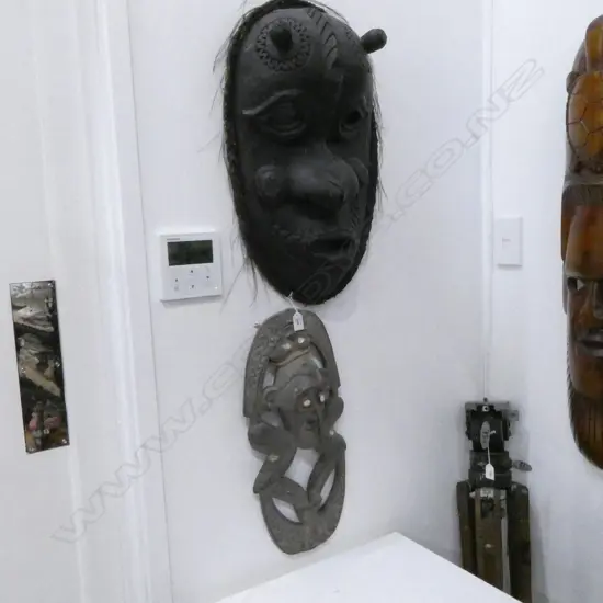 2 MID SEPIK CARVED WOODEN TRIBAL MASKS H.600mm