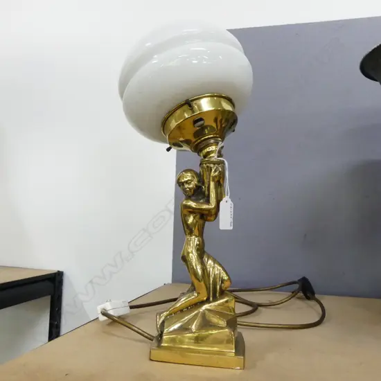 ART DECO STYLE BRASS TABLE LAMP H.390mm