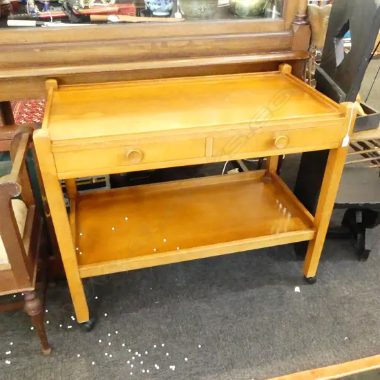 OAK 2 DRAWER TEA TROLLEY L.940mm