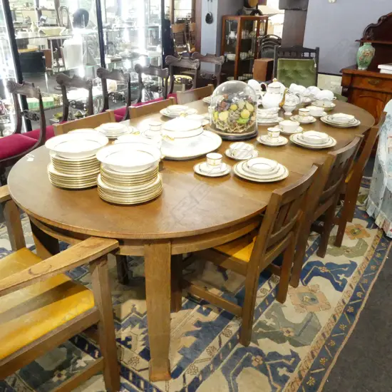 OAK EXTENDING DINING TABLE L.2500mm W.1220mm & 6 DINING CHAIRS + CARVER