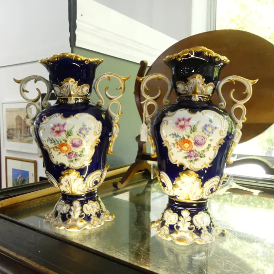 PR HUNGARIAN HOLLOHAZA MEISSEN STYLE VASES H.340mm