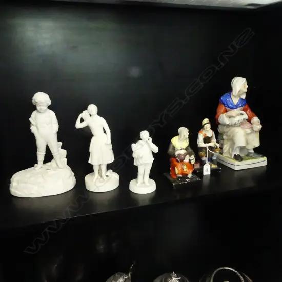 3 CHINA FIGURES (LARGEST H.300mm) & 3 BISQUE FIGURES H.270mm (FAULTS)