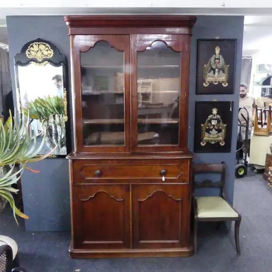 VICT MAHOGANY BOOKCASE FITTED SECRATAIRE CABINET H2270 W1220MM